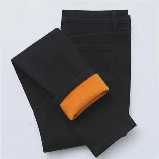 Women's Plush High-Waist Slim-Fit Cotton Jeans for Autumn/Winter