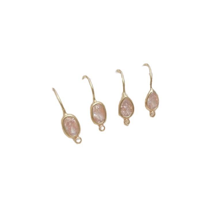 14K Gold-Filled Teardrop Zircon Oval Ear Hooks with Jump Rings for Handmade DIY Earrings