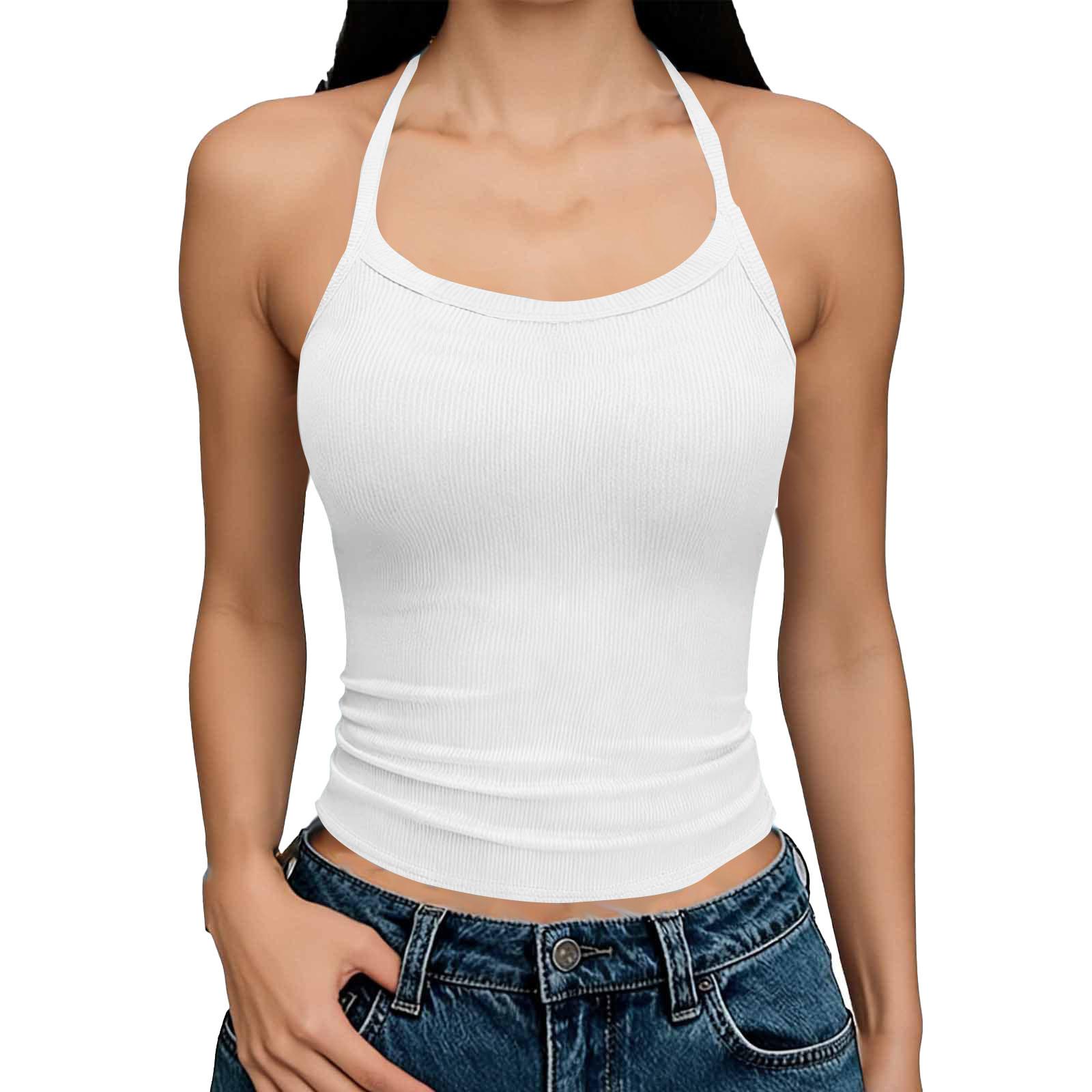 

Women’s Ribbed Knit Neck Sleeveless Fitted Tank Top Stretchy Soft Casual Basic Solid Camisole for Daily Wear L білий