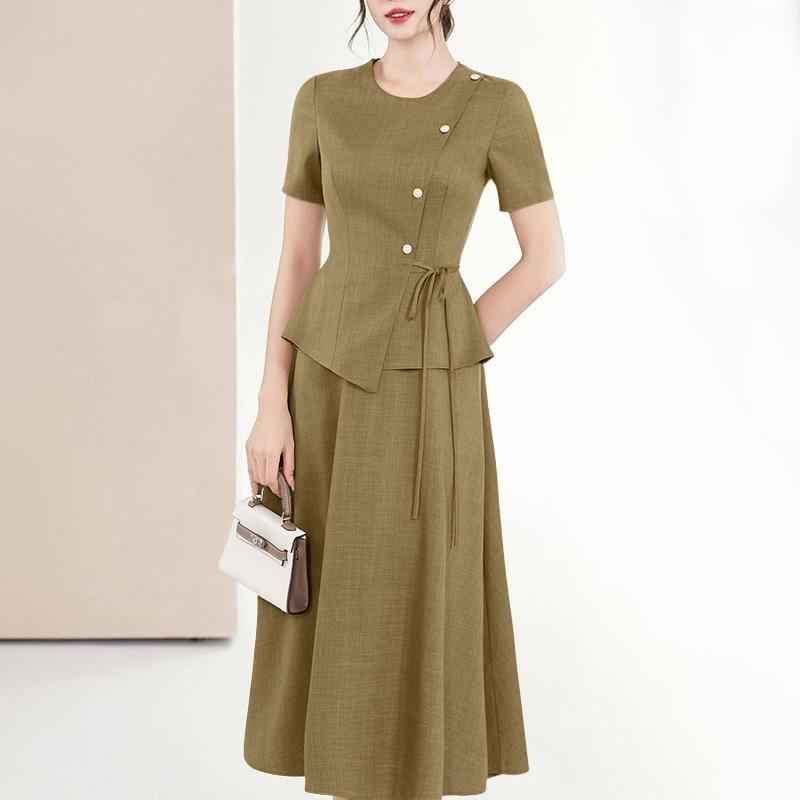 

ZANZEA Жіноча блузка з коротким рукавом та довгі спідниці Літні костюми-двійки XL хакі