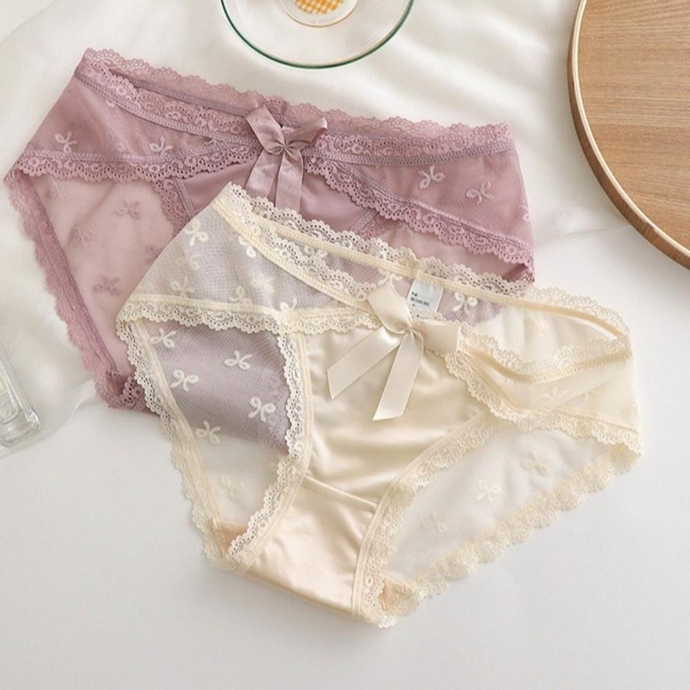 Transparent Underwear for Women Bow Mesh Flower Briefs Sweet Lace Panties  Lady