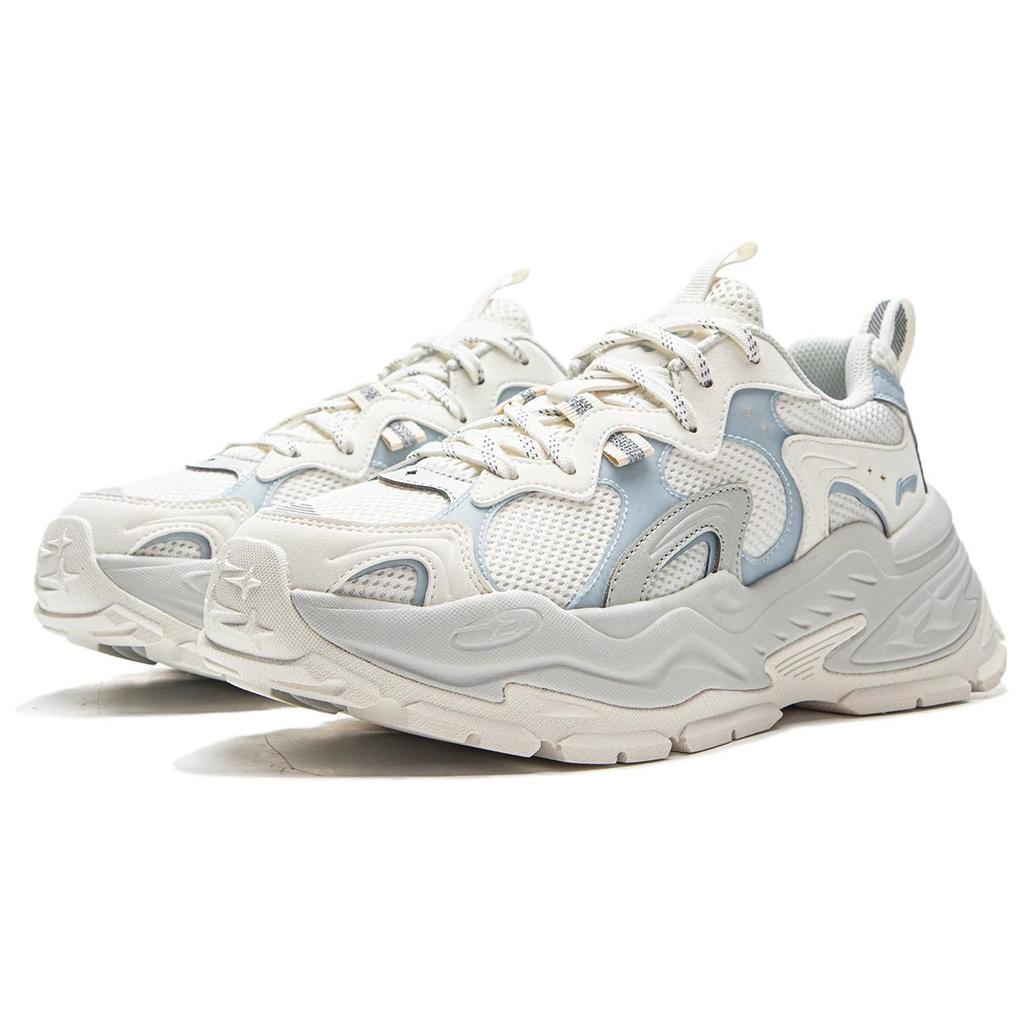 Li Ning Synthetic Leather, TPU Abrasion Resistant Cushioning Low top Casual Shoes Women's Ivory Cloud Blue AGCV474-4