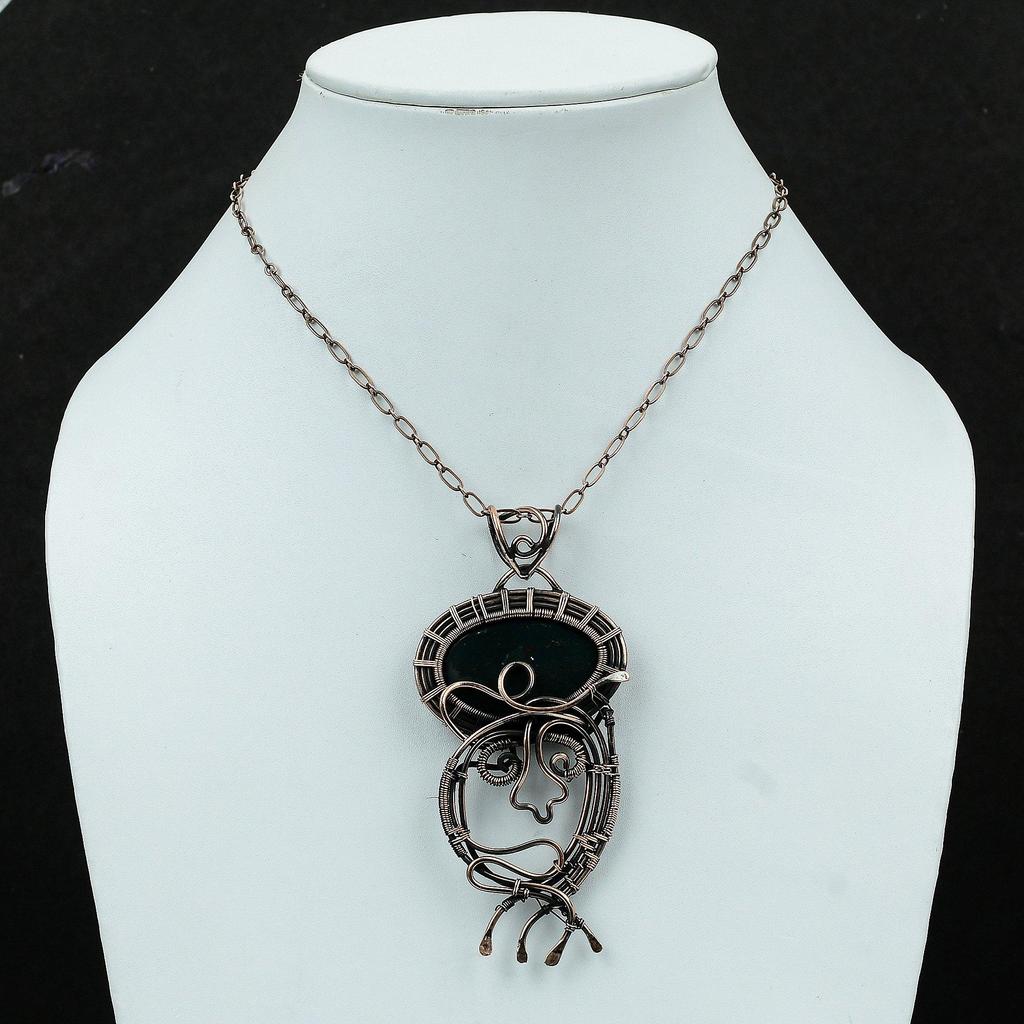 Blutstein Anhänger Kupferdraht gewickelter Anhänger Edelsteinanhänger Drahtwickel Schmuck Handgefertigter Anhänger Einzigartiges Kupferdesign Schmuck Geschenk für Sie