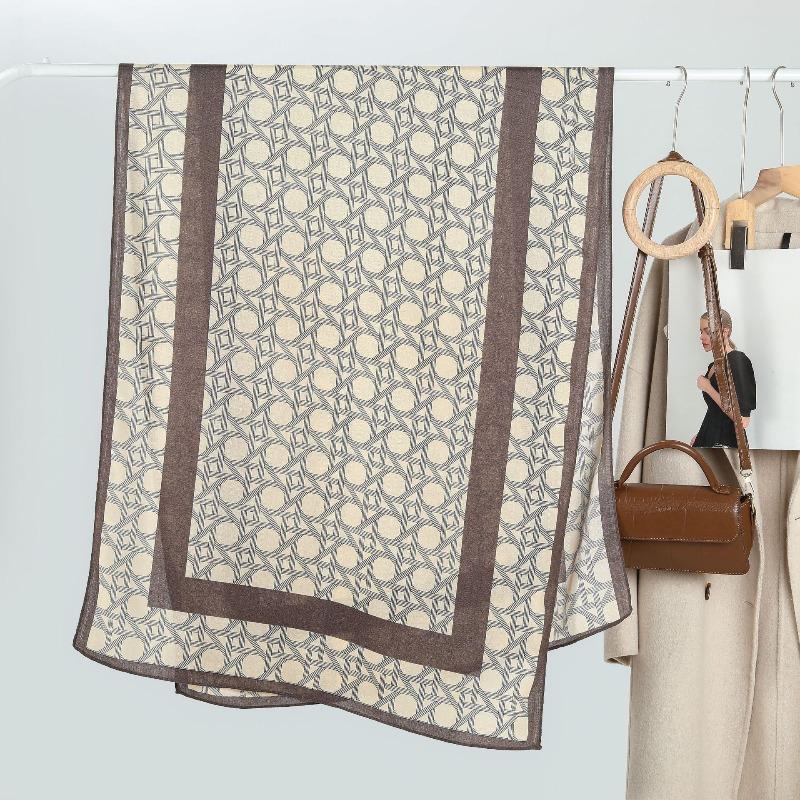 

Women s simple rattan grid printing silk scarf, simple and versatile photo scarf, autumn and winter cold-proof and warm scarf Above 175cm