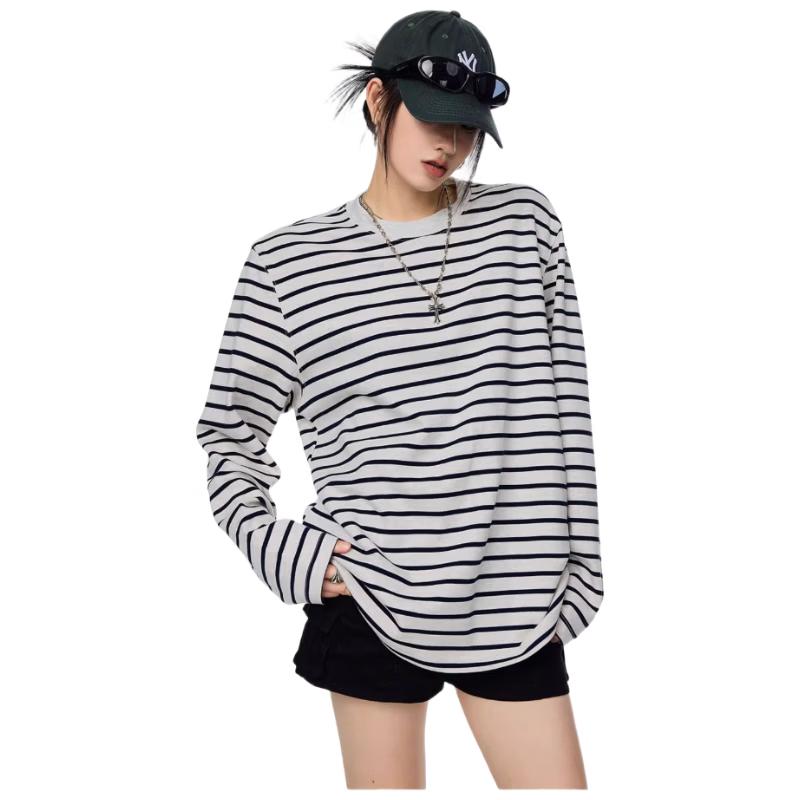 ICH MODE Women s Retro Striped Long Sleeve T-Shirt L