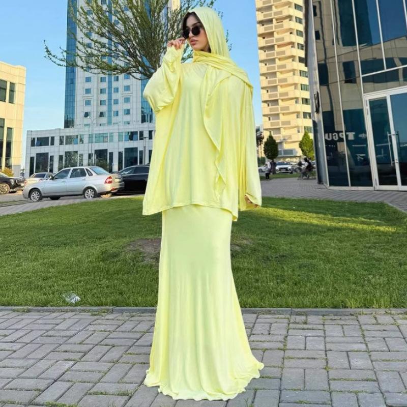 2025 Autumn Festival Europe and America Loose and Comfortable Versatile Commuter Long-sleeved Top Long Skirt Solid Color Jacket Three-piece Women's 