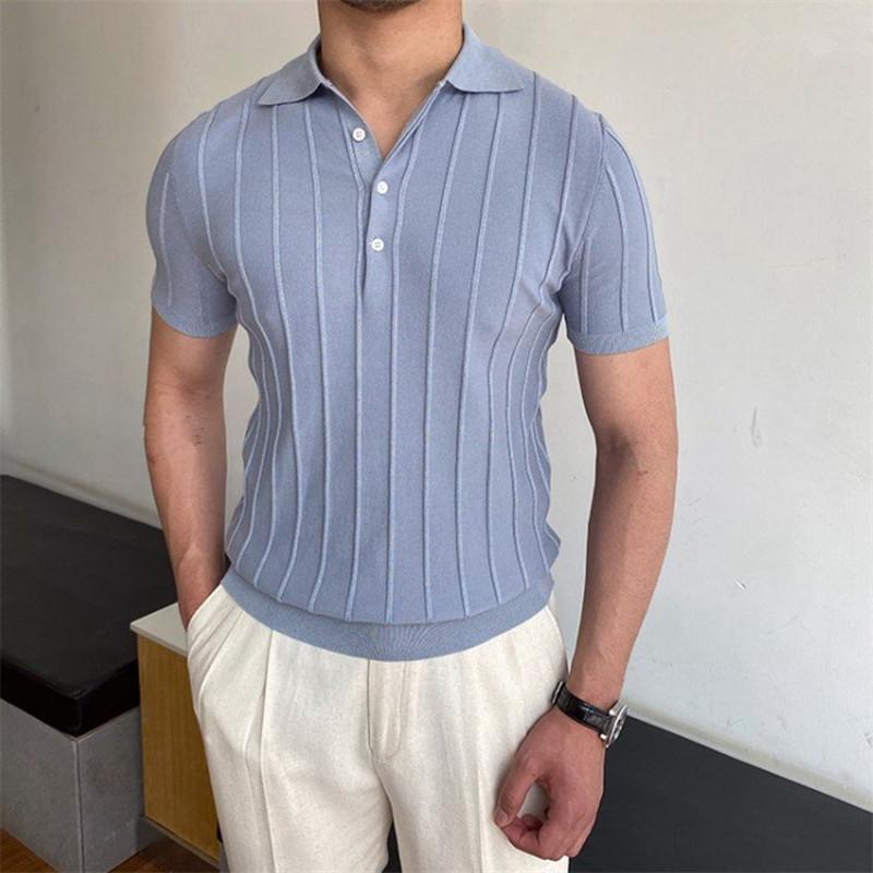 Летние мужские модные рубашки поло с коротким рукавом и отложным воротником — фото 3
