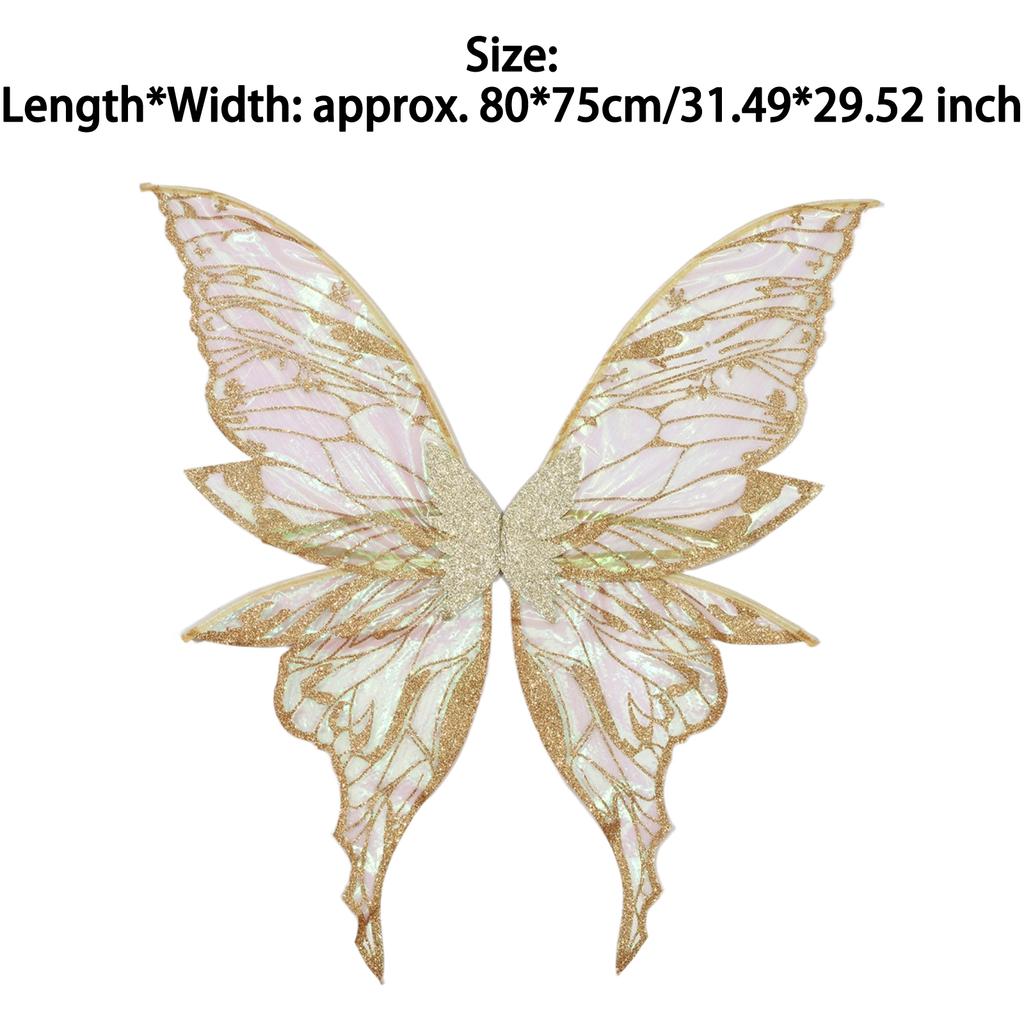 Glittery Butterfly Wings Costume Props - Elastic Strap Gold Stamp Decorated for Themed Party & Photography