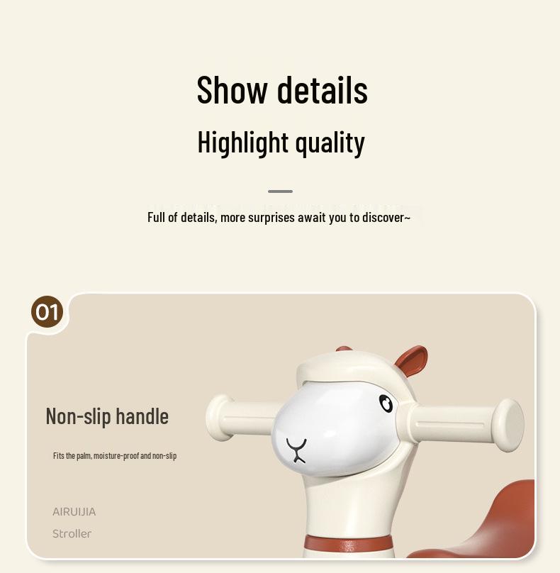 Trotinetă de echilibru cu patru roți Alpaca pentru bebeluși cu vârsta între 1-3 ani