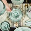 European Style 57-Piece Celadon Diamond Ceramic Dinnerware Set
