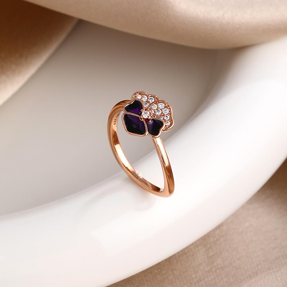 925 Sterling Silver Man-eating Flower Rose Four-leaf Clover Ring for Women Jewelry Open Design Wedding Party Fashion Gift