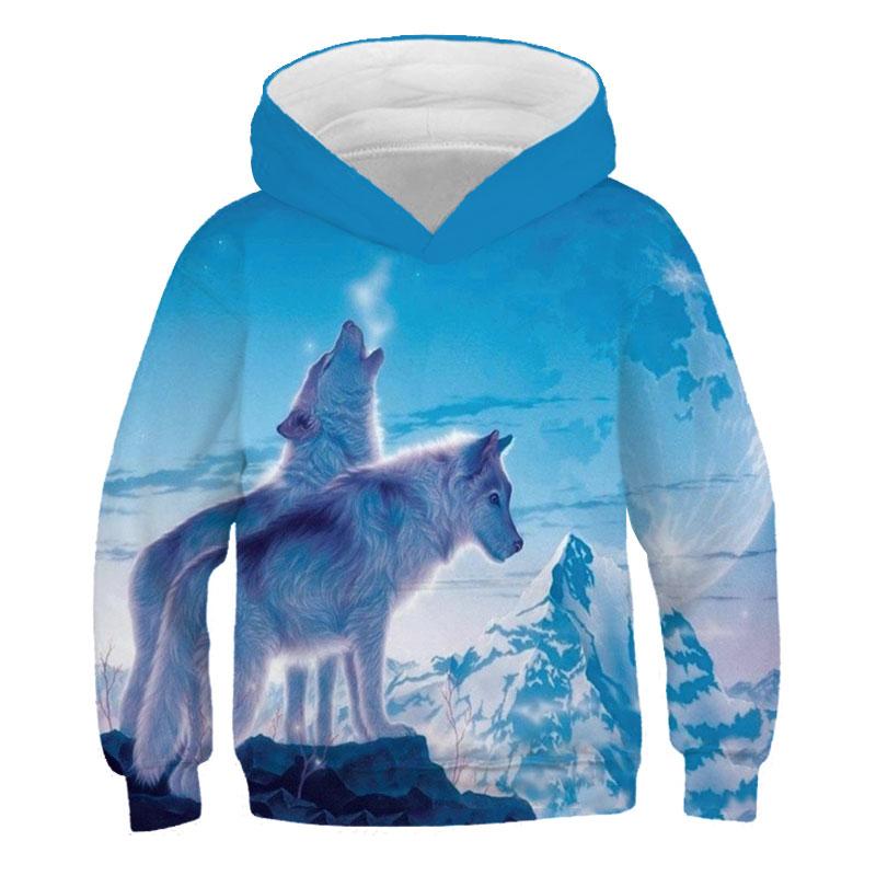 Felpe con cappuccio 3D con stampa di animali lupo autunno-primavera 1-14 anni Felpa Harajuku a maniche lunghe per bambini con grafica anime cartoni animati per bambini