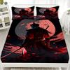 3pcs Fitted Sheet Set Samurai Warrior 3D Printed Red Moon And Shadow Bed Sheet With Pillowcases For Bedroom Decor