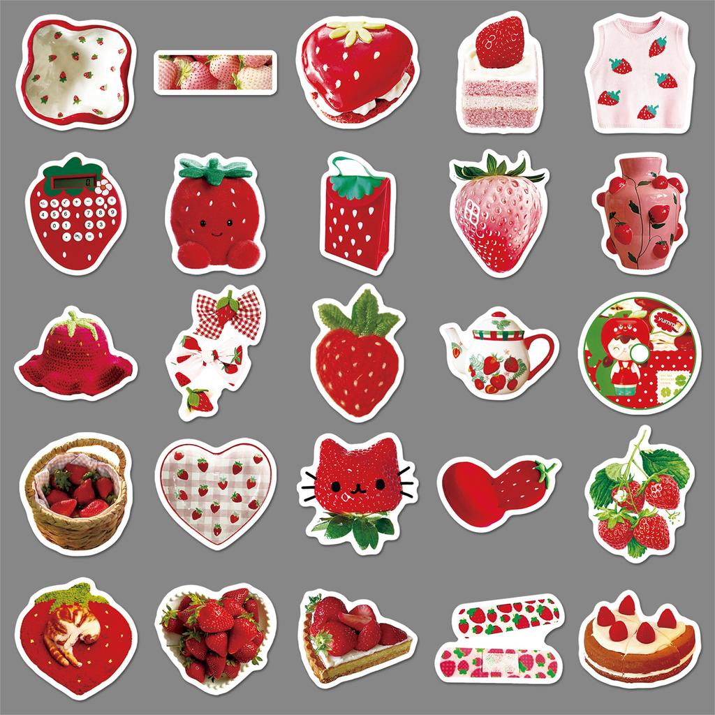 50 Strawberry Ins Style Graffiti Stickers Small Fresh Girl Heart Handbook Decoration Mobile Phone Tablet Computer DIY Stickers V