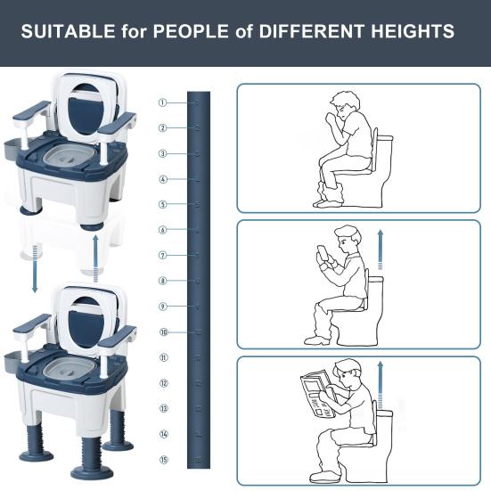 Bedside Commode, Adult Portable Toilet, Toilet Chair Seat with Handles, Height Adjustable Mobile Portable Toilet, Adult Potty Chair Load 882lb for