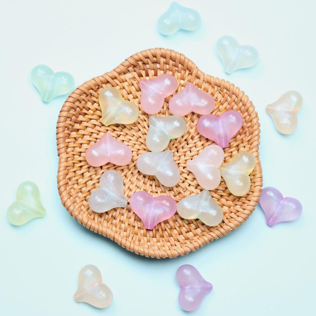 Hanmade DIY Vertical Hole Heart Beads for Jewelry Making Necklace Horizontal Hole Bowknot Beads 20Pcs Pendant Accessories Fluorescent Color Fashion