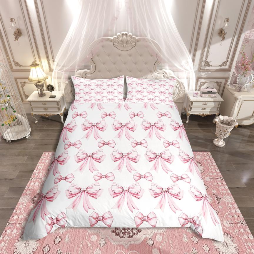 Homewish Kawaii Ribbon Bowknot Duvet Cover SetDreamy Princess Bedding SetCartoon Bow Comforter Cover Set