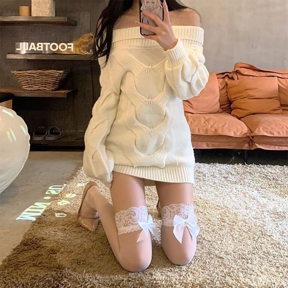 Lace Lace Stockings, Sexy Style, Pure Skin Tone, Bow Skin-penetrating Stockings, Good Knee Socks In Spring, Summer and Autumn