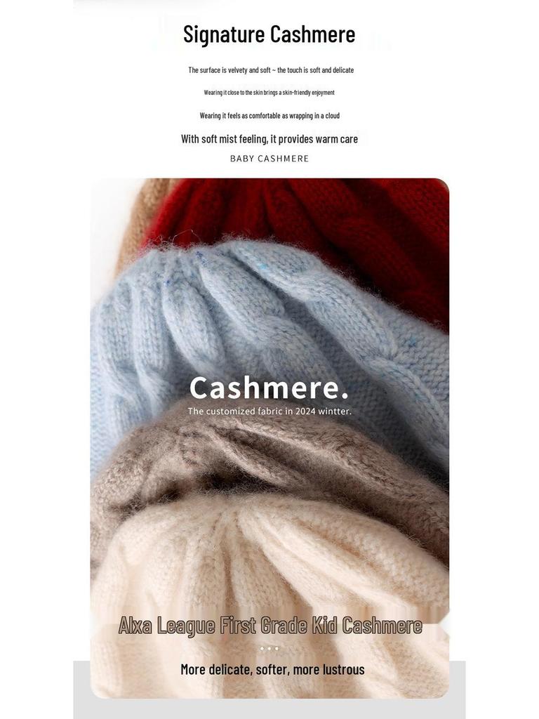 Women's Knitted Cashmere Hat with Ear Protection - Cute, Warm, Thick Winter Head Wrap