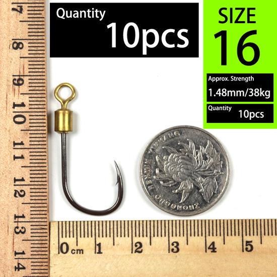 

Bimoo 10шт Вращающийся рыболовный крючок с поворотным высокоуглеродистой сталью #16