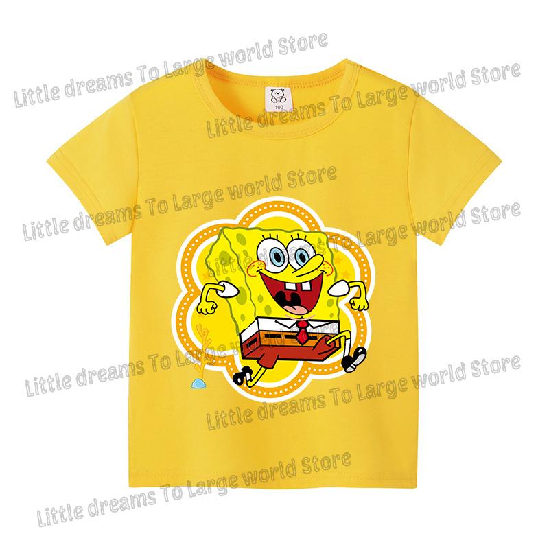 SpongeBobs Cartoon Tshirt for Children Cotton Soft Tee Boys Girls Tops Colorful Clothing Anime Printed Clothes Birthday Gift