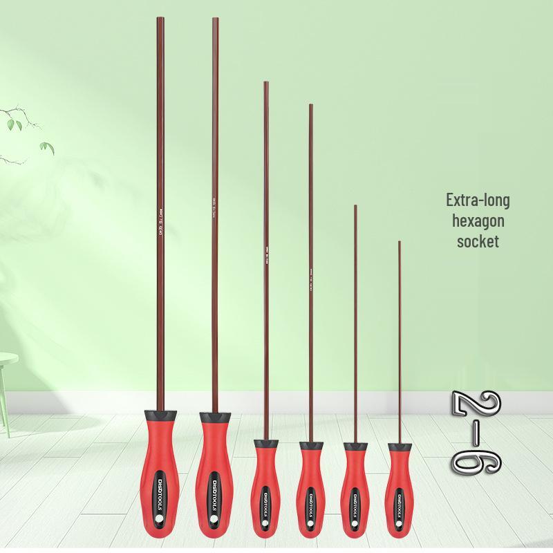 Extended Hex Screwdriver Set: Extra Long, Hardened, Flat Head 2.5-6mm, 6-Point