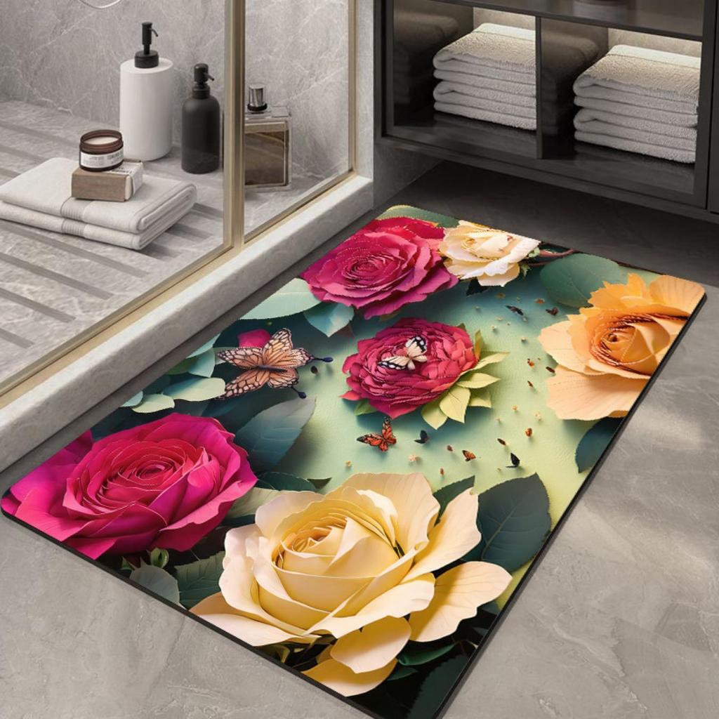 Diatom Printing Bathroom Thickening Mat Bath Non-slip Carpets In Wash Basin Bathtub Side Floor Rug Shower Room Doormat Memory Foam 3D Pad