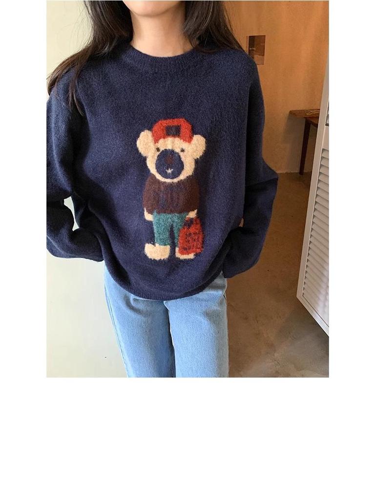 Weicher & Stilvoller Bärenpullover - Damen Herbst/Winter 2025, Koreanischer Locker Gestrickter Pullover