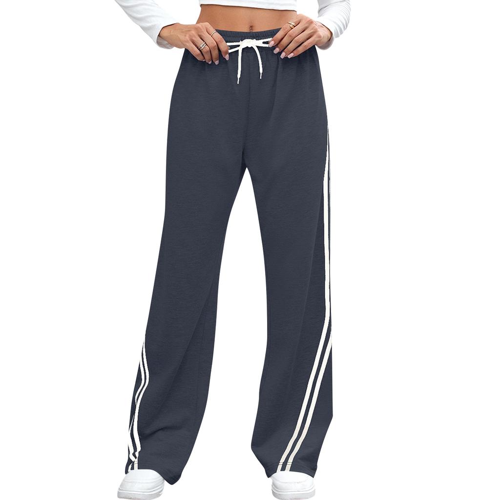 Women's Fashionable Solid Color Pocket Straight Leg Elastic Waist Casual Pants