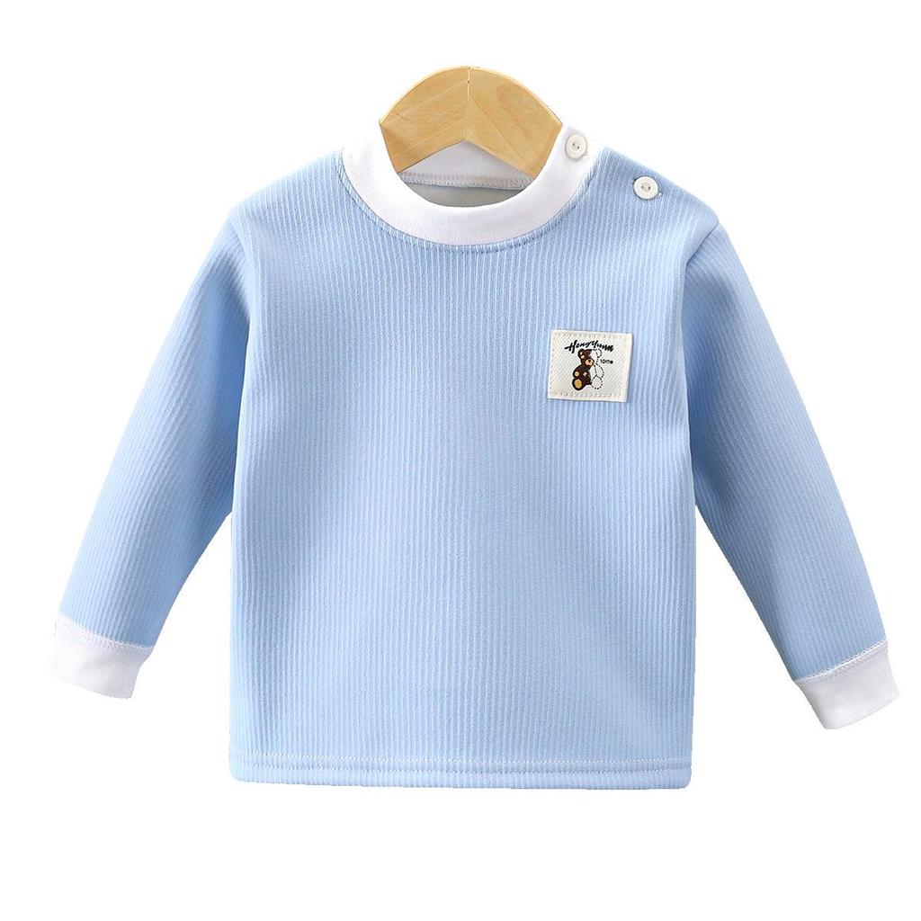 Kids' Velvet-Lined Round Neck Warm Top for Autumn & Winter