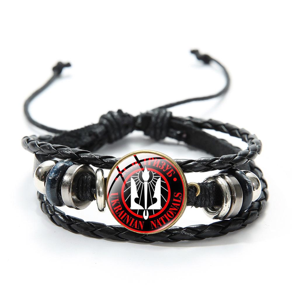 Bracciale con Ciondolo Simbolo Rune Vintage Tryzub Gemme di Vetro Fatto a Mano Multiplo Braccialetti in Pelle PU Braccialetto Gioielli Unisex Regalo