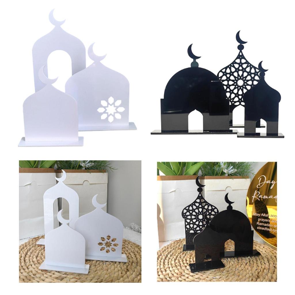 3Pcs Ramadan Table Sign Ornament Home Decoration Eid Mubarak Decoration Desktop Ornament for Home Living Room Bookshelf Bedroom