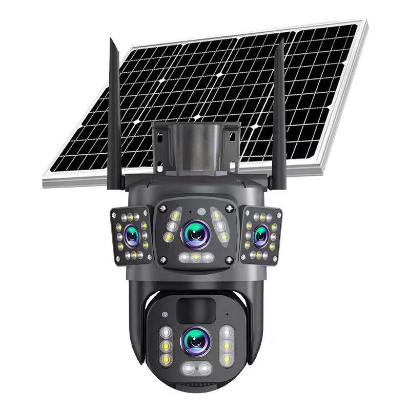 Solar-Powered Outdoor Surveillance Camera with Three-Screen HD Monitoring for Ponds and Orchards