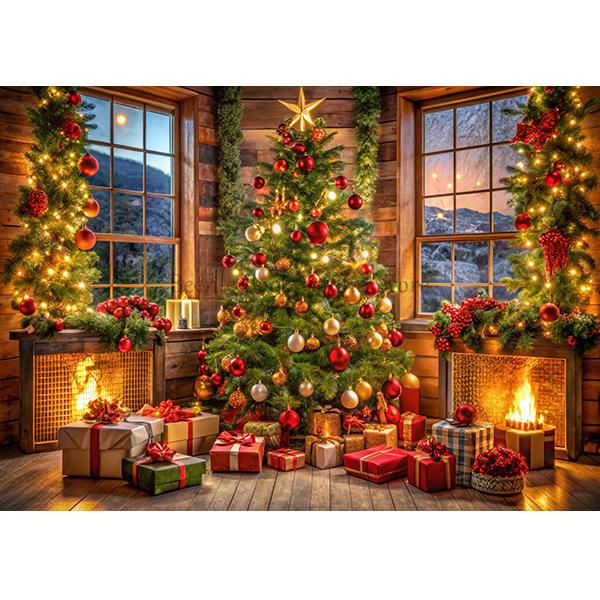 Beenle Christmas Photography Backdrop Xmas Tree Fireplace Gifts Family Party Decor Kids Portrait Background Decor Photo Studio