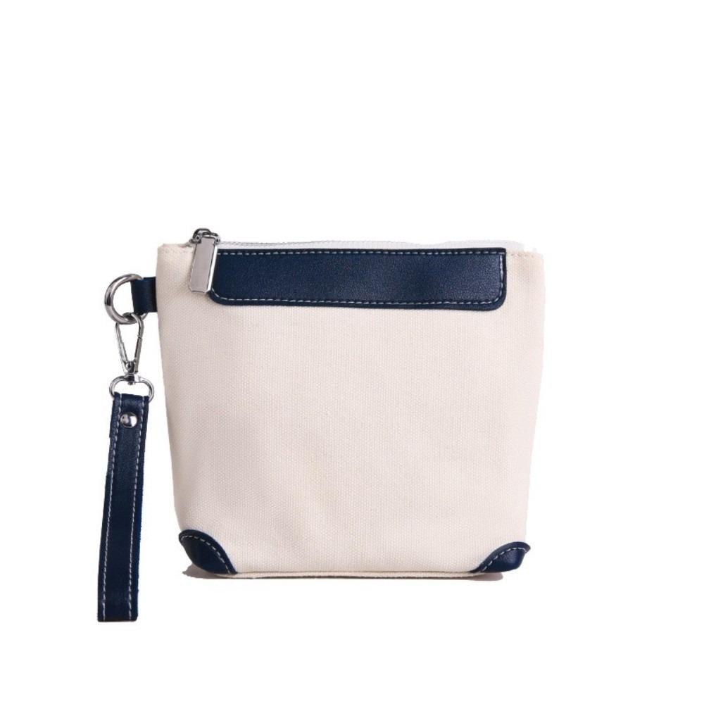 

Fashion Canvas Cosmetic Bag Large Capacity with Zipper Makeup Bag Solid Color Portable Storage Bag Multi-Purpose Use темно-синий