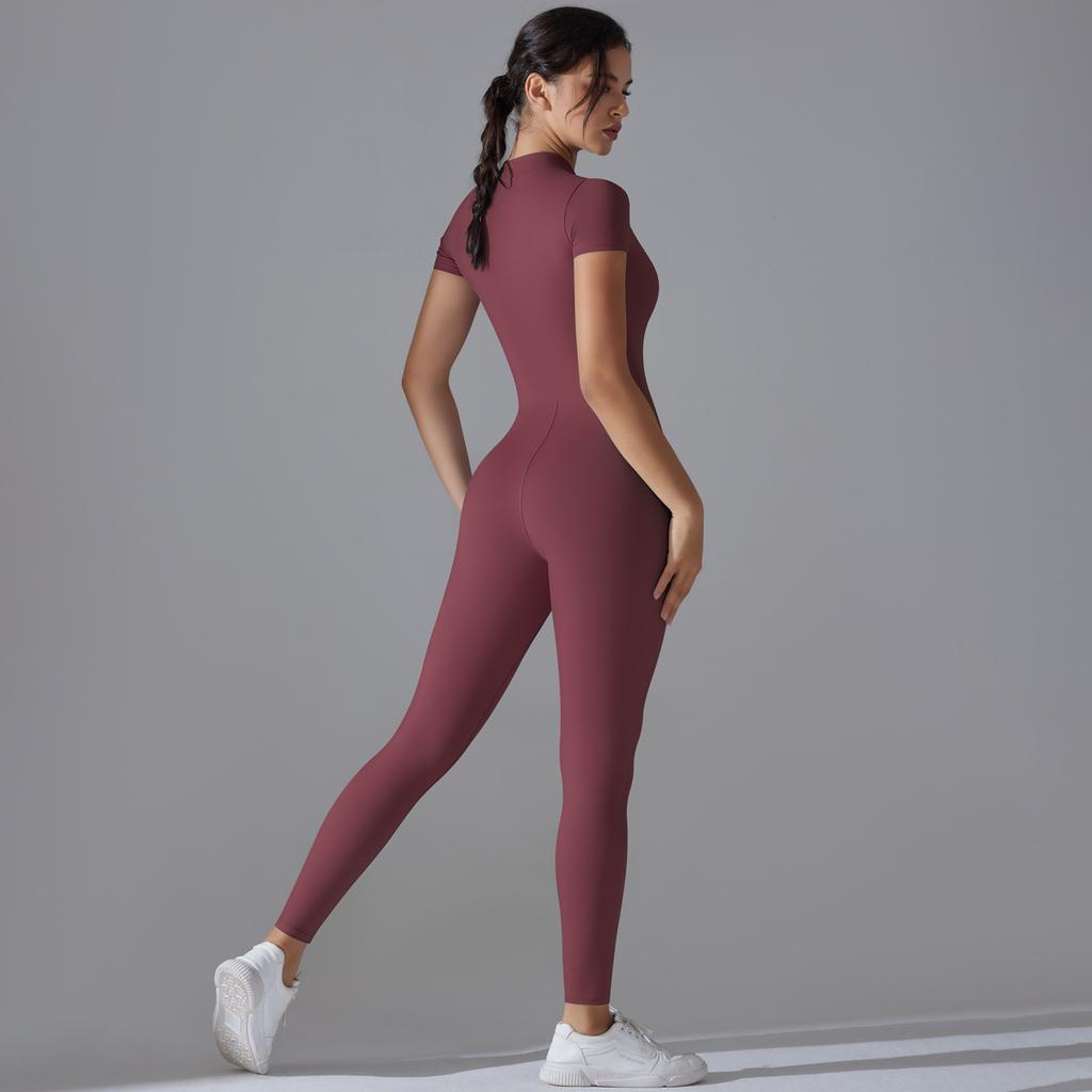 Naked Zipper Yoga Suit Jumpsuit, Quick Drying Breathable Outdoor Sports Tight Jumpsuit, Fitness Suit For Women