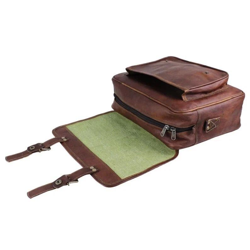 Vintageowa brązowa skórzana torba listonoszka, Skórzana torba satchel, Torba na laptopa