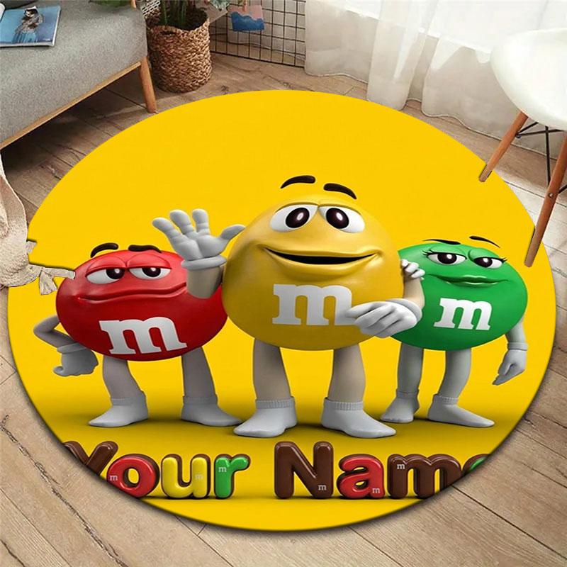 M&M's Custom Name Round Area Rug,Carpet Rug for Living Room Bedroom Sofa Playroom Decor,Non-slip Floor Mat