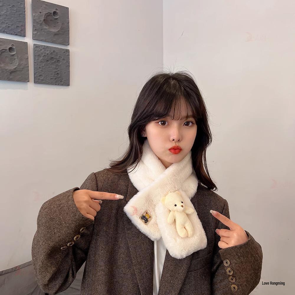 Little Bear Plush Scarf: Warm, Cute Snood for Girls - Winter Neck Warmer & Versatile Cartoon Doll Accessory