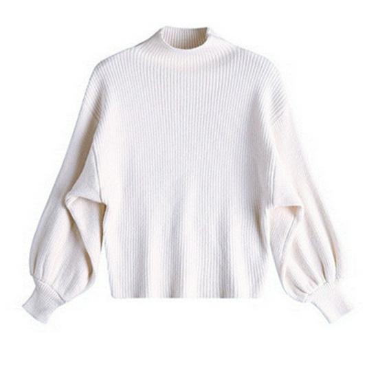 2019 Autumn/Winter Women's Korean Style Half-High Collar Pullover Sweater with Lantern Sleeves