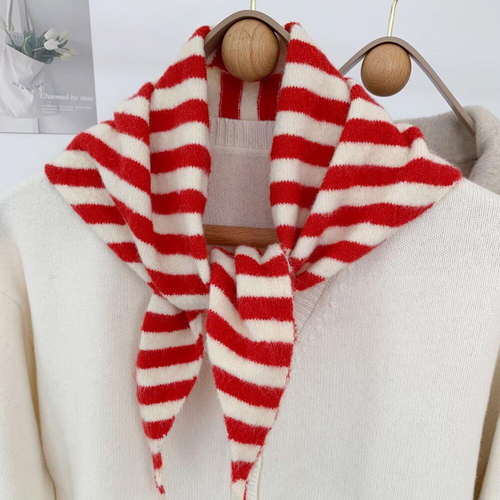 

New versatile classic striped niche triangle scarf women s winter fashionable knitted scarf headscarf shoulder 95*33cm