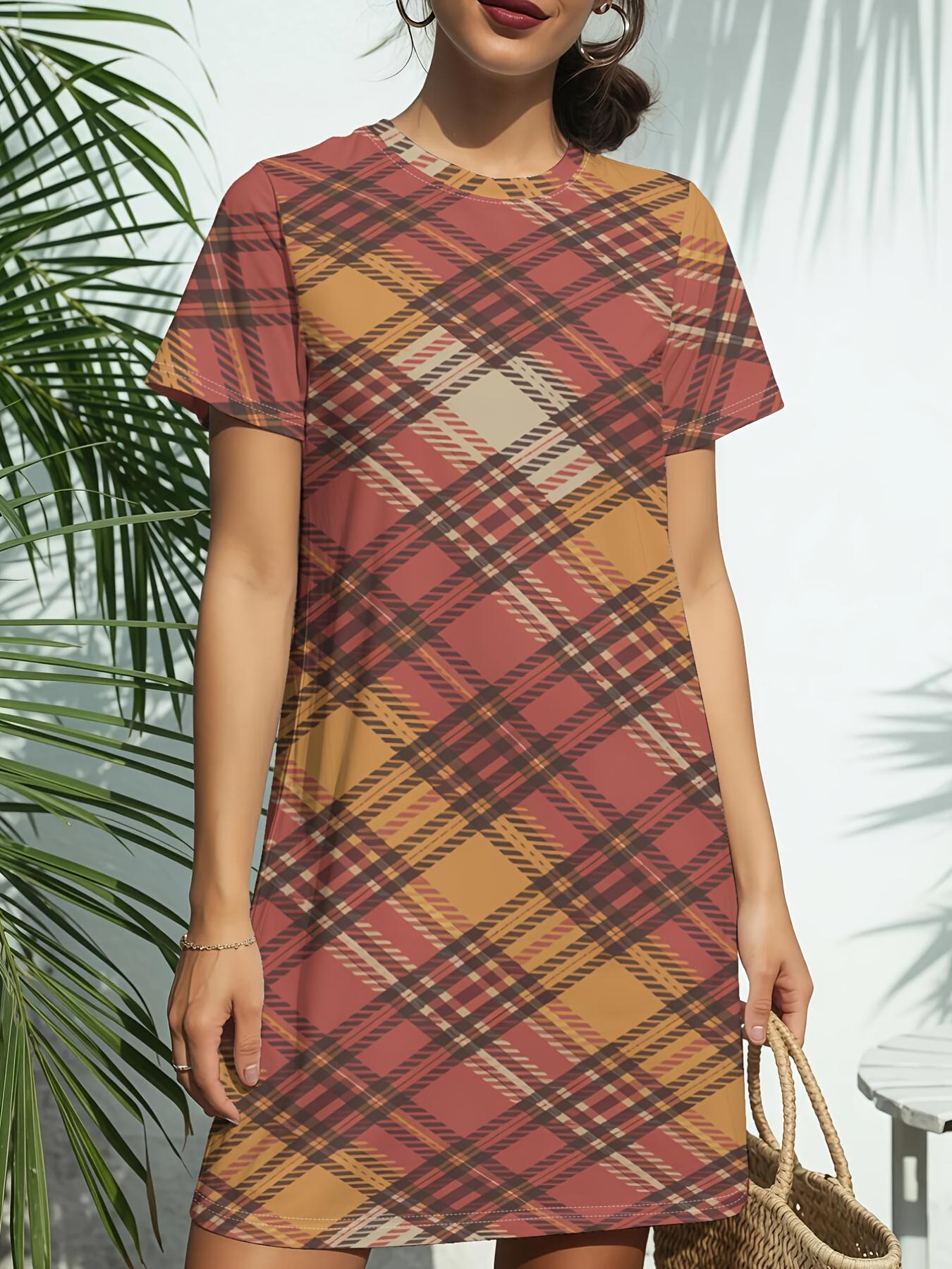 

Plaid Rustic CharmNew Women s Crew Neck Short Sleeve T-Shirt Dress. American Style Fashion Trend Digital Print. Spring ; Summer Casual Versatile - Ele XS дубильная кора