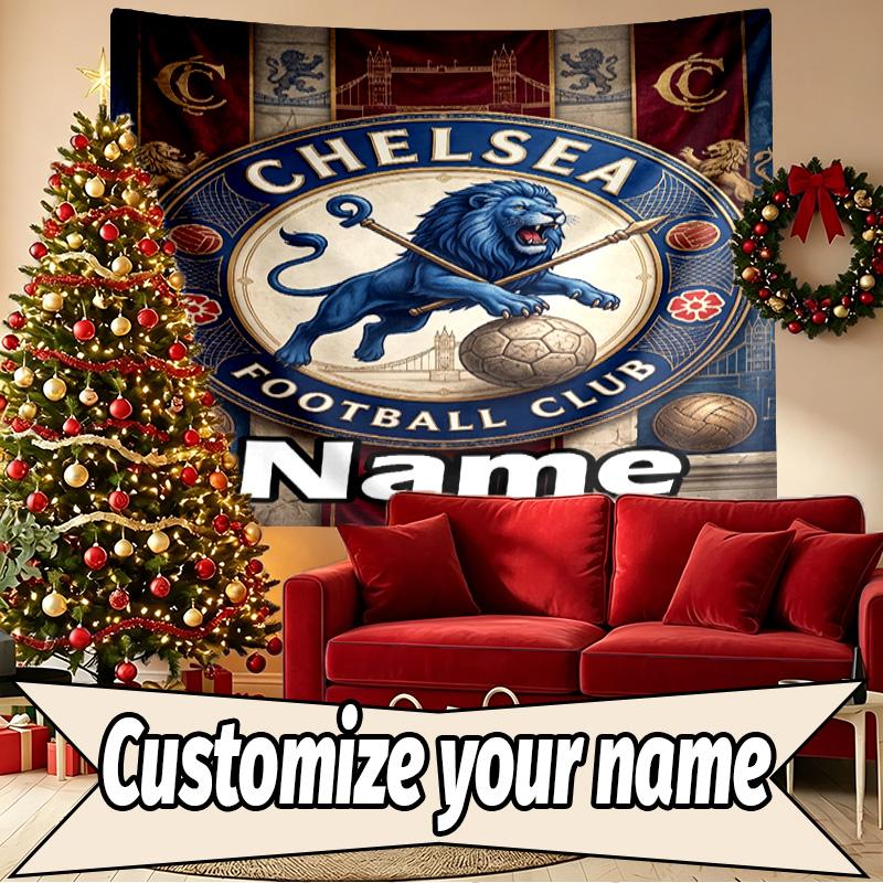 Custom Name Personalized Chelsea Football Club Print Tapestry, Wall Art Decor, Bedroom, Dorm, Apartment, LivingRoom, Party Backdrop, Gift for Birthday