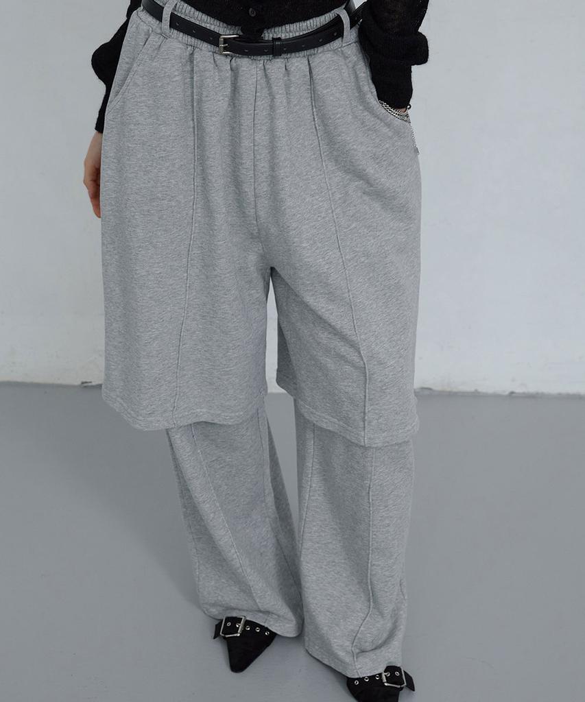 Uusoo Cotton Layered Elastic Waist Pants_ Melange Gray