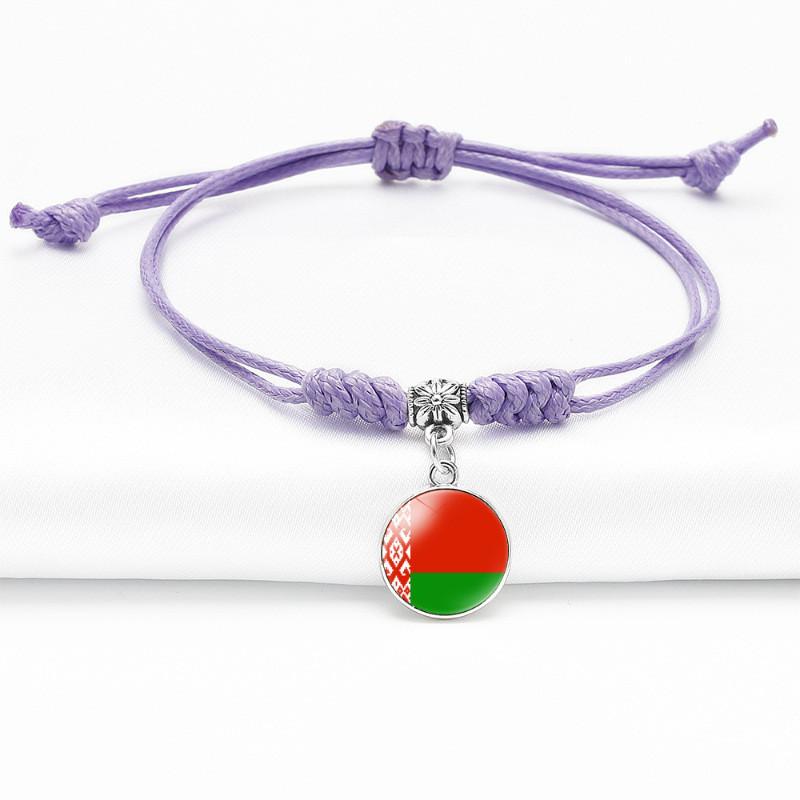 Purple Stylish Unisex Charm Bracelet With European Country Flags Length Adjustable
