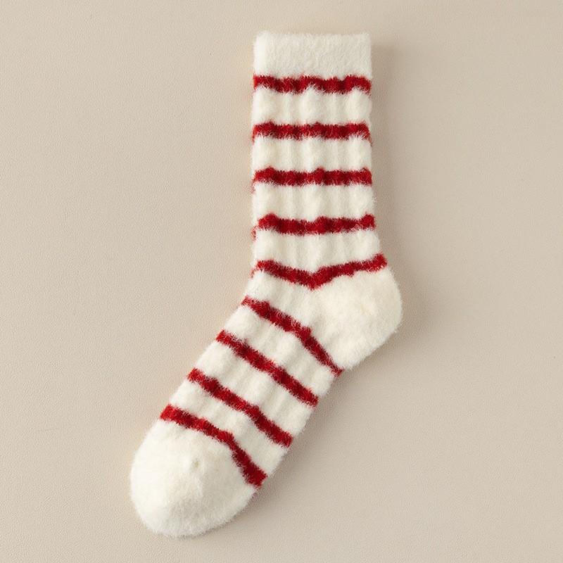 Socks Australian Fleece Season Fleece Thickened Thermal Home Floor Sleeping Socks Red Striped Medium Tube Socks