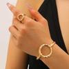 2-teiliges kreatives Metall-Durchbruch-Blatt-Armreif- & Ring-Set für Damen