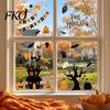 Non-adhesive Glass Stickers 4 Sheets Halloween Electrostatic Stickers, Cartoon Pumpkins Castle Bats Window PVC Waterproof Static Clings for