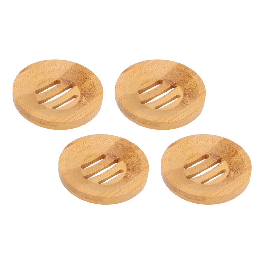 4Pcs Bamboo Soap Rack Drainable Easy to Clean Bathroom Kitchen Soap Holder Dia 8cm