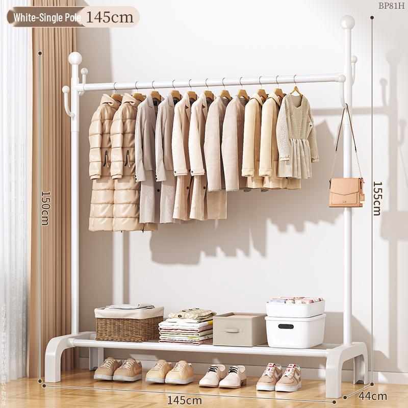 Floor-Standing Balcony Clothes Rack, Indoor Hat Holder, Simple Bedroom Storage, and Hanging Pole.